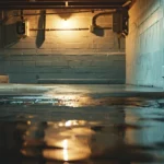 a basement with a modern sump pump and waterproof coating protecting the walls.