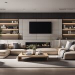 Spacious modern living room with minimalist furniture and large windows