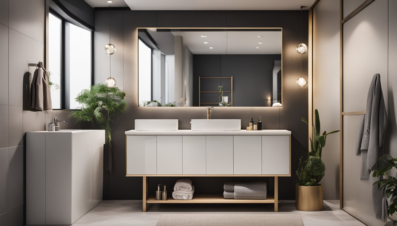 A small bathroom with a large mirror installed above the sink, reflecting the space and creating the illusion of a larger area